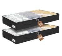 mepure - Lot de 2 boîtes de rangement sous le lit avec fermeture éclair, boîte de rangement peu profonde de 10 cm sous le lit, organisateur pliable avec fenêtre transparente et poignée renforcée, pour