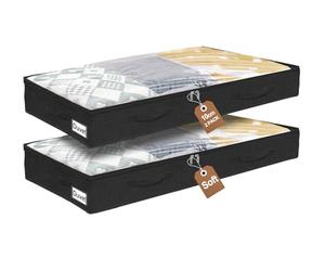 mepure - Lot de 2 boîtes de rangement sous le lit avec fermeture éclair, boîte de rangement peu profonde de 10 cm sous le lit, organisateur pliable avec fenêtre transparente et poignée renforcée, pour