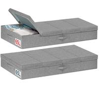 mepure Lot de 2 boîtes de rangement sous le lit de 65 l - 106,7 x 42 x 15 cm - Grande boîte de rangement pliable en tissu avec couvercle - Avec poignée - Organiseur sous le lit pour vêtements,