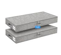 Mepure Lot de 2 boîtes de rangement sous le lit ou canapé, 10 cm de haut, avec couvercles, parois latérales et fond robustes, organiseur en tissu peu profond pour vêtements