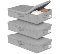 mepure Lot de 3 boîtes de rangement sous le lit en tissu avec couvercles - Grande boîte de rangement pliable avec poignée pour vêtements, couvertures, chaussures, jouets, 48 L, 79 x 40 x 15 cm, gris