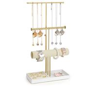 mepure Porte Bijoux 3 Niveaux - Présentoir Élégant pour Colliers, Bracelets, Boucles d’Oreilles - Support Rangement Bijoux Femme, Décoration Chambre, Idée Cadeau - Style Moderne & Stable，dorée.