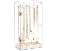 Mepure Support de collier en acrylique avec 24 crochets rotatifs, bijoux avec plateau en velours beige pour bagues, boucles d'oreilles