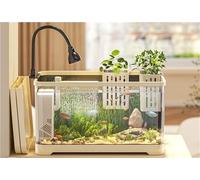 MeQibin Aquarium de 10 litres, petit aquarium avec lumière, kit d'aquarium avec système de filtration, convient pour le salon, le bureau, l'étude (beige, 21,1 x 21,6 x 38,9 cm)