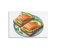 MEQKTQIMA Impression sur toile décorative Motif toast saumon avocat avec pesto et légumes frais sur plaque bleue 30 x 45 cm