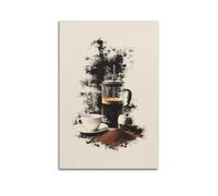MEQKTQIMA Impression sur toile « French Press Coffee » avec toucher fumé - Impression sur toile - Décoration murale moderne pour chambre à coucher familiale - 50 x 75 cm