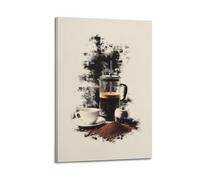 MEQKTQIMA Impression sur toile « French Press Coffee » avec toucher fumé - Impression sur toile - Décoration murale moderne pour chambre à coucher familiale - 50 x 75 cm