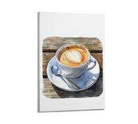 MEQKTQIMA Impression sur toile réaliste tasse à café aquarelle avec ombre claire sur table en bois - Décoration murale moderne pour chambre à coucher familiale - 20 x 30 cm