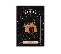 MEQKTQIMA Impression sur toile représentant le Bélier - Étoile, lune, cornes de bélier - Décoration murale moderne pour chambre à coucher - 50 x 75 cm