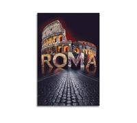 MEQKTQIMA Impression sur toile représentant un colisée de Rome - Collage rétro - Paysage urbain - Décoration murale moderne pour chambre à coucher - 60 x 90 cm