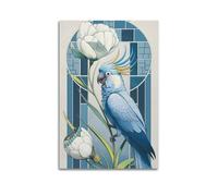 MEQKTQIMA Impression sur toile représentant un perroquet bleu de style Art nouveau - 40 x 60 cm