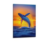 MEQKTQIMA Impression sur toile représentant une baleine sautant hors de la mer - Décoration murale moderne pour chambre à coucher - 50 x 75 cm