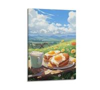 MEQKTQIMA Impression sur toile représentant une crêpe américaine dessinée pastorale pour petit déjeuner - Décoration murale moderne pour chambre à coucher - 40 x 60 cm
