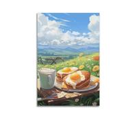 MEQKTQIMA Impression sur toile représentant une crêpe américaine dessinée pastorale pour petit déjeuner - Décoration murale moderne pour chambre à coucher - 40 x 60 cm