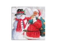 MEQKTQIMA Impression sur toile style huile Père Noël et bonhomme de neige Décoration murale moderne pour chambre à coucher 50 x 50 cm