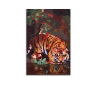 MEQKTQIMA Poster décoratif sur toile représentant un tigre d'eau potable dans la piscine - Décoration murale moderne pour chambre à coucher - 50 x 75 cm