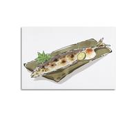 MEQKTQIMA Poster décoratif sur toile « Saury grillé avec citron et wasabi » - Décoration murale moderne pour chambre à coucher - 50 x 75 cm