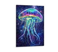 MEQKTQIMA Toile murale décorative style aquarelle avec méduses et ciel étoilé - Décoration murale moderne pour chambre à coucher - 20 x 30 cm
