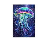 MEQKTQIMA Toile murale décorative style aquarelle avec méduses et ciel étoilé - Décoration murale moderne pour chambre à coucher - 30 x 45 cm
