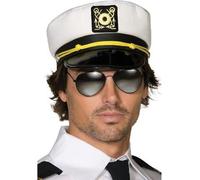 Mer Capitaine Satin Blanc Casquette Chapeau Marin Bateau Cerf Fête Déguisement