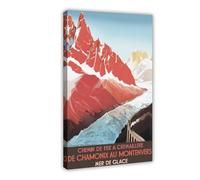 Mer De Glace Affiche vintage de voyage Alpes françaises Impression sur toile Décoration de chambre à coucher Bureau Chambre Cadeau 50 x 75 cm