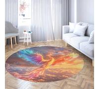 Mer de Nuages Tapis Rond 150cm Paysage de Lever de Soleil Coloré Volant Phoenix Motif Tapis Minces pour Salon Chambre Lavable Antidérapant