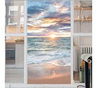 Mer Fenêtre Film Auto-Adhésif Protection De La Vie Privée Plage 3D sans Colle en Verre Dépoli Autocollant Décoratif pour Porte en Verre Maison Cuisine Bureau 43x120cm