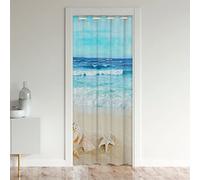 Mer Rideau de Porte 86x203cm Plage Coastal Rideaux Interieur Salon Chambre Voitures Hawaiian Plage Shell Organismes Marins Sea Bleu Rideau Occultant Décor Rideaux Exterieur d'entrée