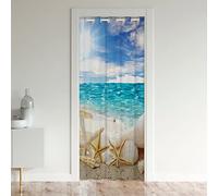 Mer Shell Rideau de Porte 86x203cm Plage Coastal Rideau Occultant pour Couch Hawaiian Plage Organismes Marins Sea Jours Bleu Rideaux Interieur Salon Chambre Décor Rideaux Exterieur d'entrée