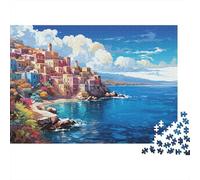 Mer Village Paysage Puzzle, 1000 Pièces pour Adultes Haute Qualité | 38x26cm Réduction Du Stress, Décoration D'intérieur, Passe-temps Intellectuel, Carton, Cadeau Ami