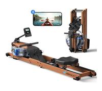 MERACH Rameur à l'eau Pliable, Bois d'hévéa et siège Confortable, avec Carte Interactive et Jeux d'application exclusifs, expérience d'aviron immersive, Capacité de Charge Maximale de 180 kg(R28)