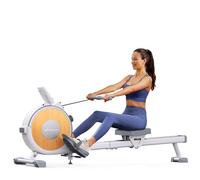 MERACH Rameur D'appartement, 16 Niveaux de résistance, rameur Silencieux à résistance magnétique, Conception à Double Piste améliorée pour Une stabilité Accrue, Assemblage Facile (Blanc)