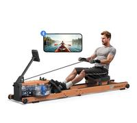 MERACH Rameur d'eau en Bois Pliable, Rameur d'appartement avec Matériau d'arbre en Caoutchouc et Siège Confortable, avec Une APP Exclusive avec Jeu Interactif, Expérience d'aviron Immersive, Max180kg