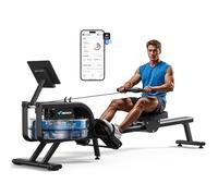 MERACH Rameur d'eau pour la maison, avec résistance à l'eau de 15 l, connectivité Bluetooth et application, support iPad, siège ergonomique, rangement vertical peu encombrant