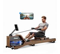 MERACH Rameur en Bois D'appartement, rameur à Eau Pliable en Bois d'hévéa, équipé d'un écran rétroéclairé et d'un siège Confortable, simule Un véritable Aviron R23R1