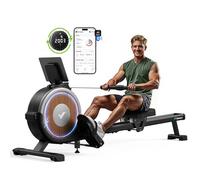 MERACH Rameur magnétique pour la Maison, Bluetooth avec 16 Niveaux de résistance, Mise à Niveau vers Double Rail Coulissant, Charge maximale de 158 kg, Rangement Vertical, Gain de Place