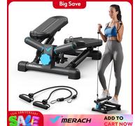 MERACH Stepper 2 en 1 pour la Maison, Mini Stepper Swing Silencieux 150 kg avec Écran LCD, Stepper Fitness avec Cordes de Puissance pour l'Entraînement des Jambes, des Bras, des Fesses 2354B2