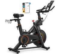 MERACH Vélo d'appartement avec résistance magnétique, silencieux, volant d'inertie de 18 kg, selle à coussin d'air améliorée absorbant les chocs, vélo d'intérieur avec propre application, jusqu'à 158