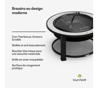 Merano Circolo brasero 3 en 1 avec fonction barbecue utilisable comme table de diamètre 87 cm