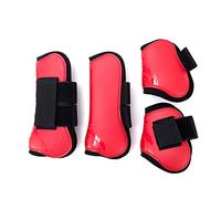 Merauno® Guêtres pour chevaux, lot de 4, guêtres avant et arrière avec coque rigide et fermeture velcro pour femmes et hommes, en PU robuste et élastique, bottes pour tendons, classique (L(WB), rouge)