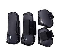 Merauno® Guêtres pour chevaux Lot de 4 Guêtres avant et arrière avec coque rigide et fermeture velcro pour femmes et hommes en PU robuste élastique Tendon Boots Classic (L(WB), Noir)