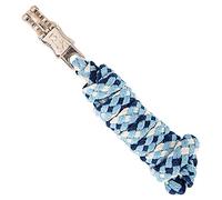 Merauno® Longe pour cheval - Tricot de liaison dans différents designs stylés, laisse de liaison, âne, chèvre avec crochet de panique noir, bleu, or rose, beige (beige, bleu, crochet de panique)