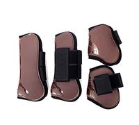 Merauno® Lot de 4 guêtres pour chevaux, paire pour avant et arrière avec coque rigide et fermeture velcro pour femmes et hommes, en PU robuste et élastique, bottes pour tendons, classique (M(VB), brun