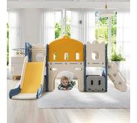 Merax Aire de jeux pour enfants 6 en 1 avec toboggan, escalade, tunnel, panier de basket & espace de rangement, Set de jeux d'intérieur en HDPE à partir de 3 ans, Coloré