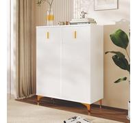 Merax Armoire à chaussures, blanche, avec 2 tiroirs et 2 portes, panneaux structurels, étagères réglables, décorations dorées, blanc, 83 x 35 x 101 cm