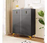 Merax Armoire à chaussures, noire, avec 2 tiroirs et 2 portes, panneaux structurels, étagères réglables, décorations dorées, noir, 83 x 35 x 101 cm