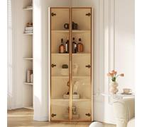 Merax Armoire d'angle haute avec éclairage LED, vitrine en verre LED, vitrine d'angle avec porte - Vitrine de collection, bibliothèque, armoire à vin, armoire de salle de bain, blanche, 62 x 35 x 160
