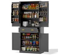 Merax Armoire de cuisine, garde-manger, armoire multi-usages avec portes, tiroir, étagères réglables et étagère à épices, meuble supérieur et inférieur, armoire pour cuisine, salle à manger, salon