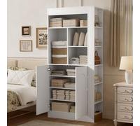 Merax Armoire de rangement multifonction avec 2 portes, étagère ouverte et étagères latérales, bibliothèque, salon, avec étagères réglables, blanc, 85 x 35 x 180 cm