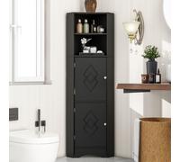 Merax Armoire de salle de bain avec étagère réglable,Armoire d'angle avec étagères et compartiments ouverts,Commode de salle de bain Armoire haute 36.5x155x36.5cm,Noir